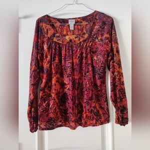 Chico's Women's Floral Long Sleeve Top - Red and Orange
